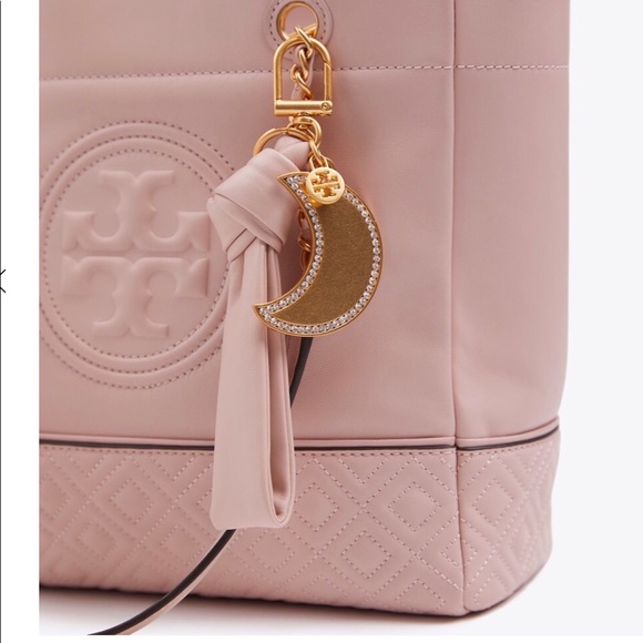 Tory Burch Leather Bow Key Fob, Shell Pink - Picture 2 of 8